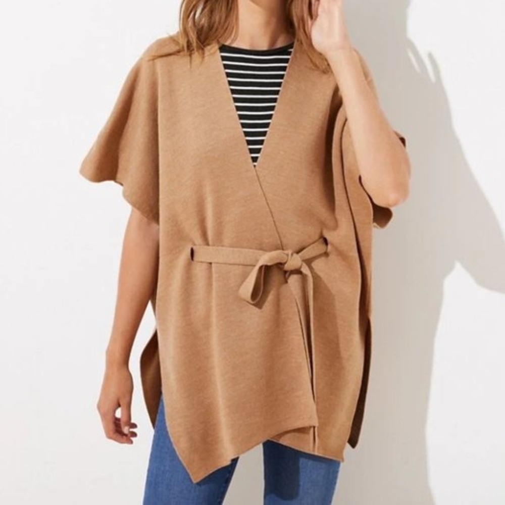 NWT Loft Belted Knit Poncho Wrap